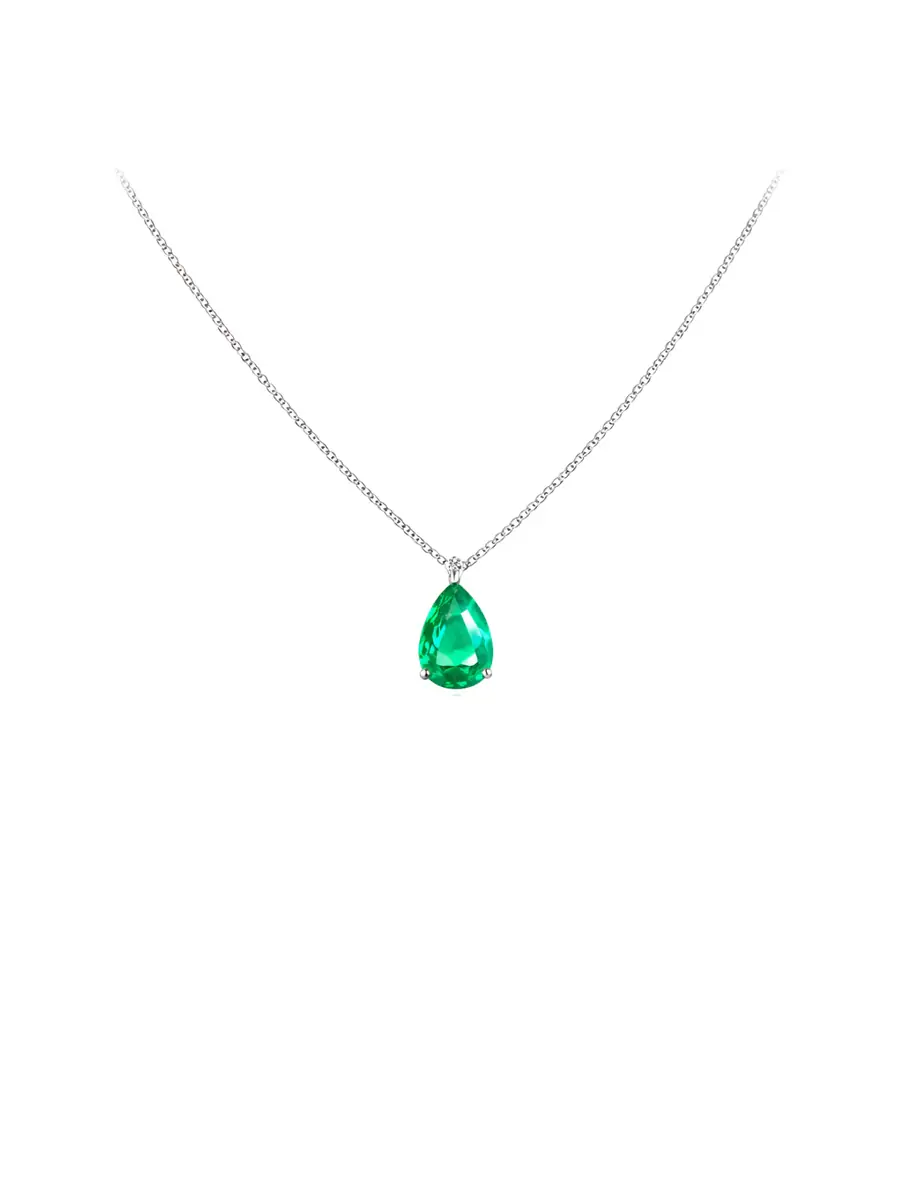 Wish Fine Jewelry 1.10ct Emerald 18K Gold Pear Cut Necklace