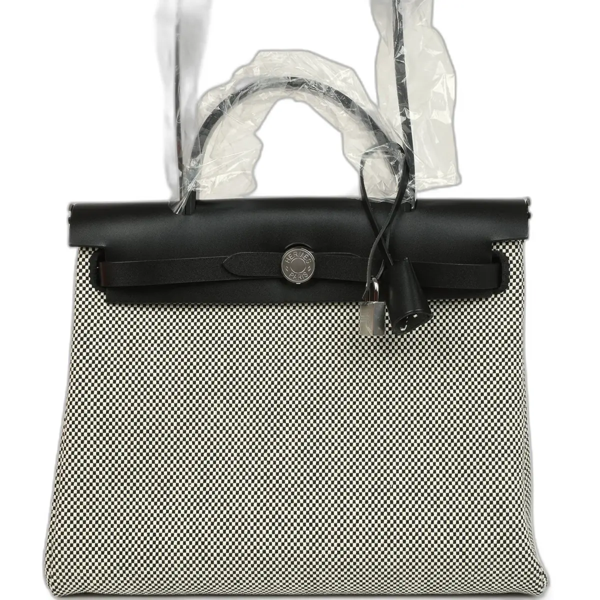 hermes Hermes Herbag Zip PM 31 Black Vache Hunter and Ecru-Black Criss Viking Canvas Palladium Hardware