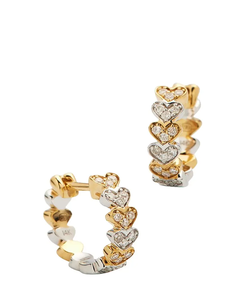 Sydney Evan 14k Two-Tone Gold Diamond Heart Huggie Earrings