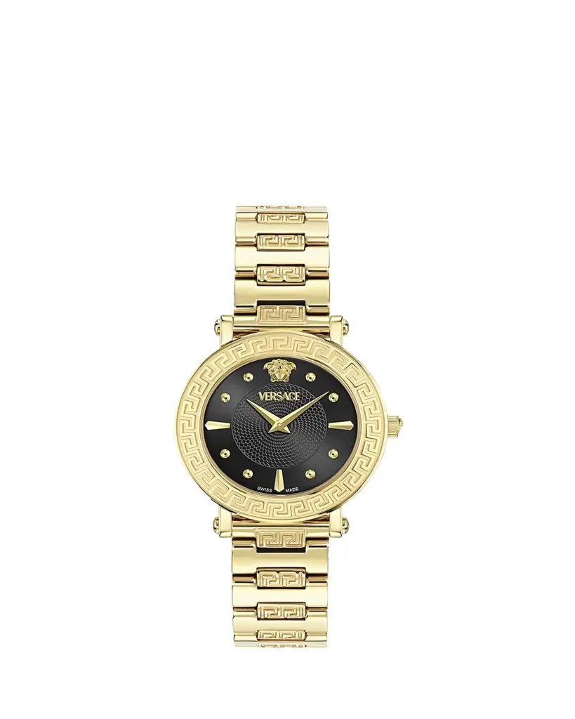 Versace 35mm Greca Sphere Watch with Bracelet Strap, Gold/Black