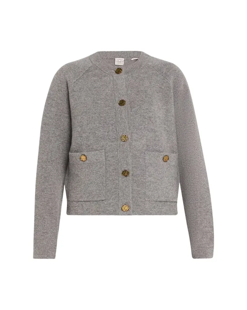 Toteme Cashmere-Wool Hammered Button Cardigan