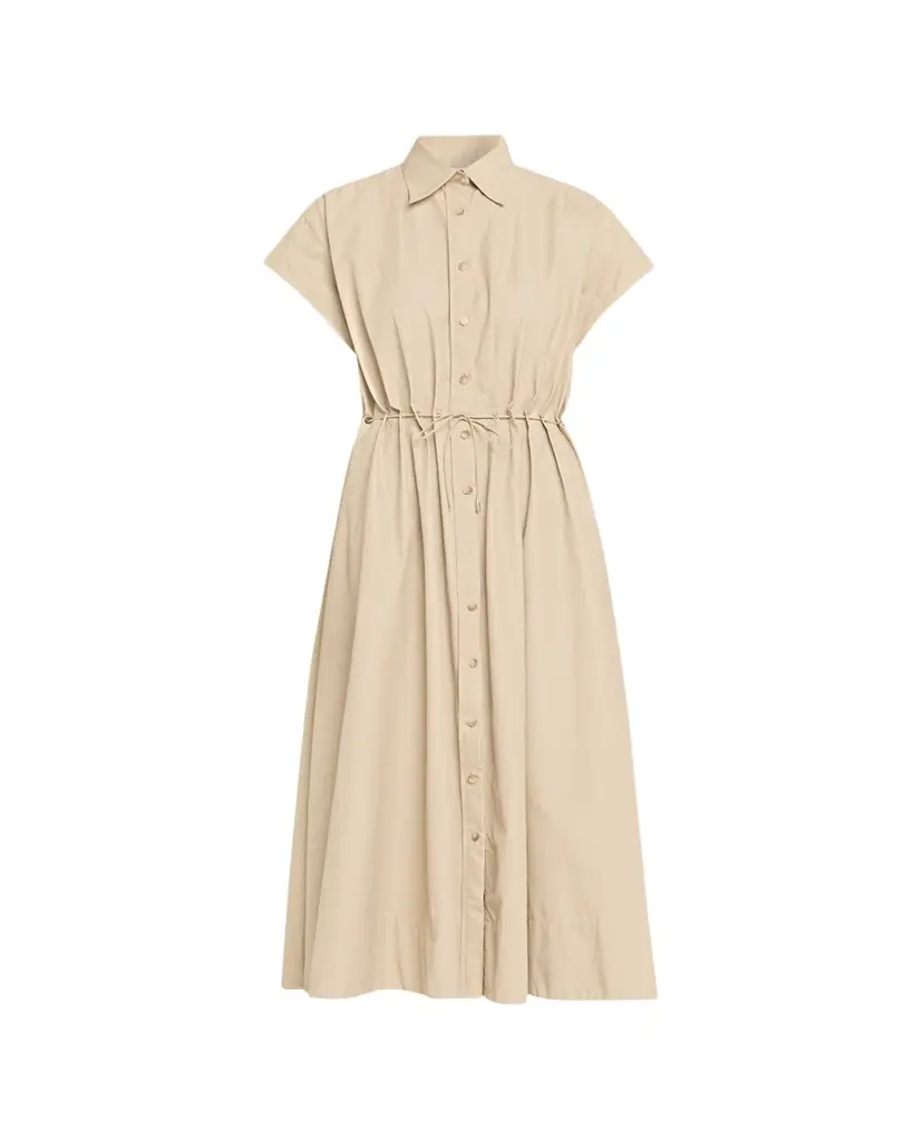 Brandon Maxwell Blake Cap-Sleeve Drawstring Midi Shirtdress