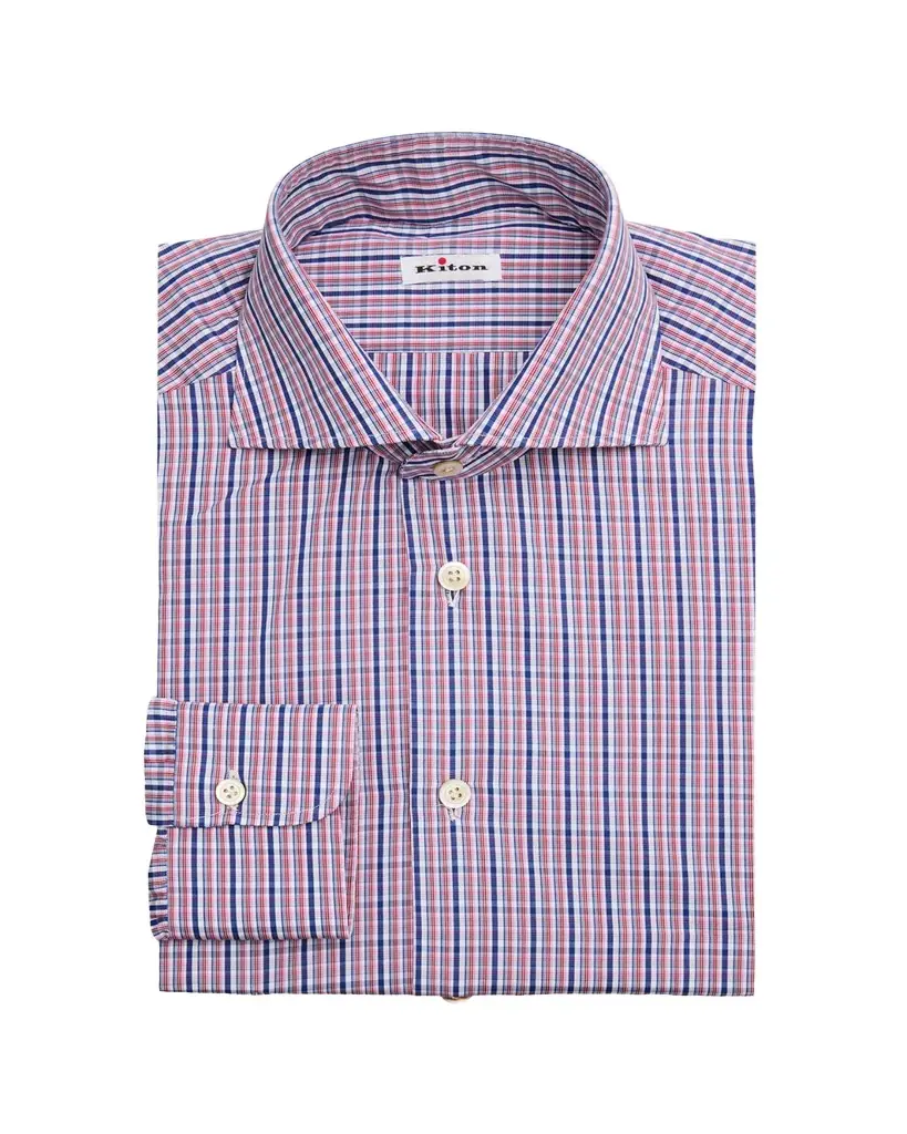 Kiton Men's Graph Check Cotton Dress Shirt