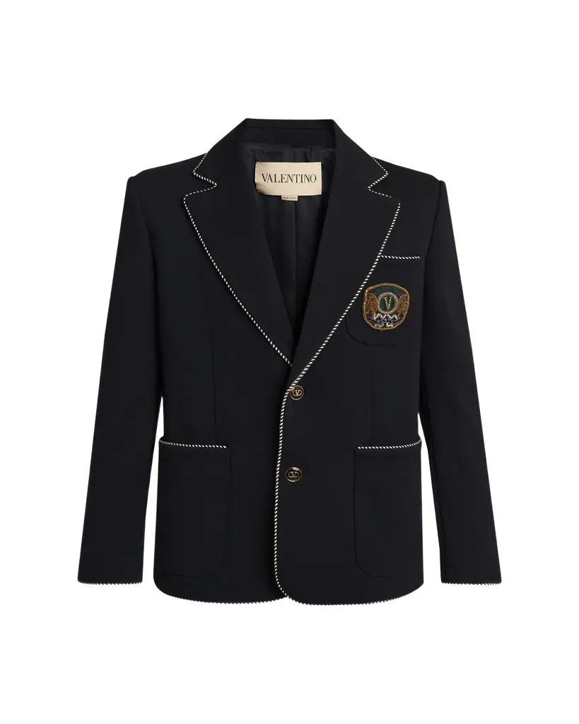 Valentino Garavani Men's Valentino Single Breasted Wool Jacket with Logo Patch