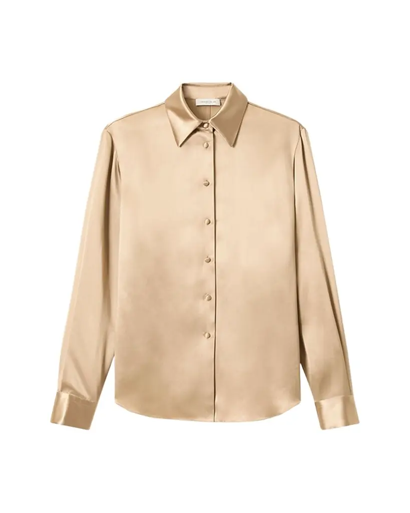 Lafayette 148 New York Cinched Button-Down Shiny Viscose Blouse
