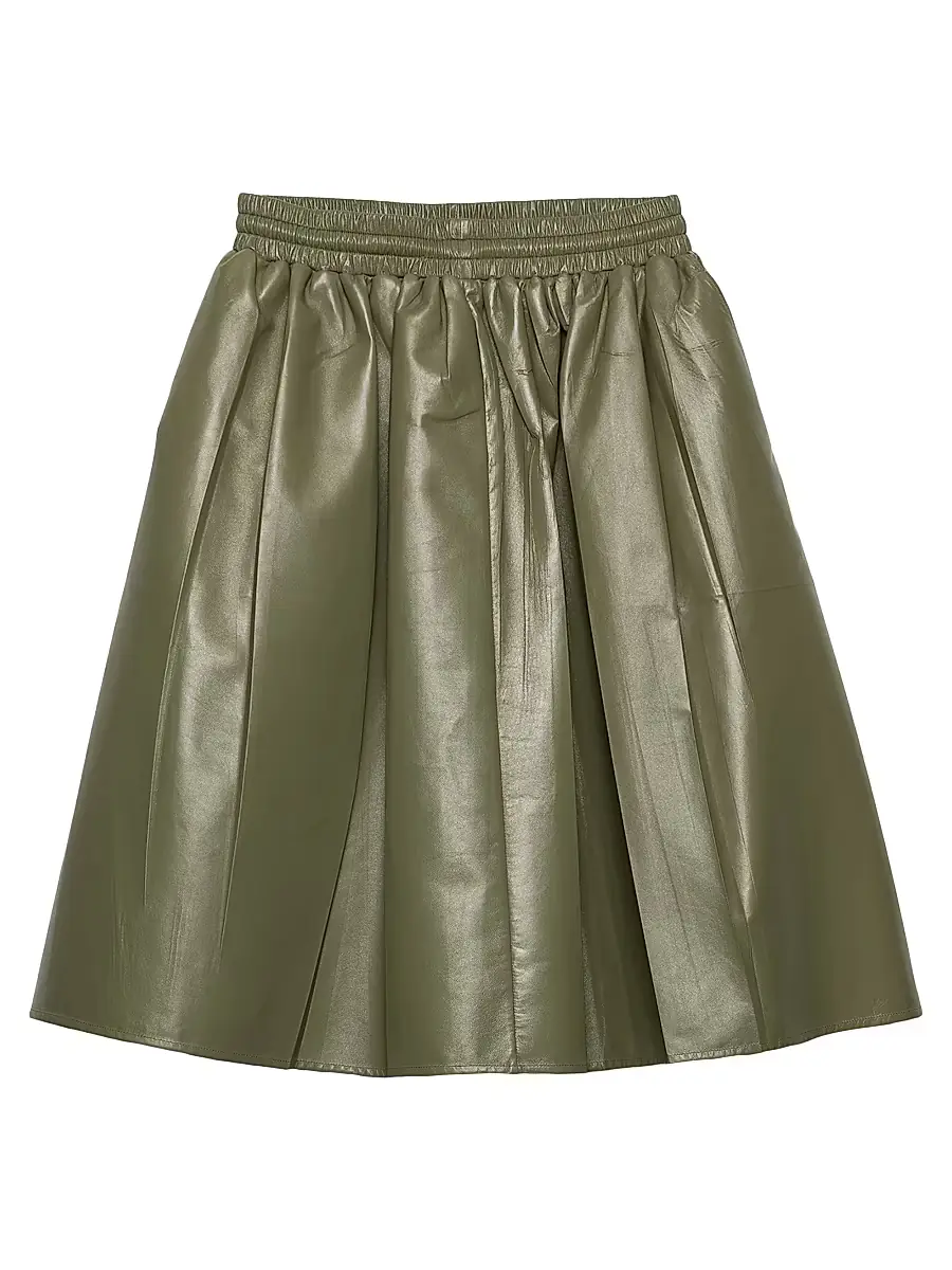Prada Women's Pleated Nappa Leather Skirt - Green