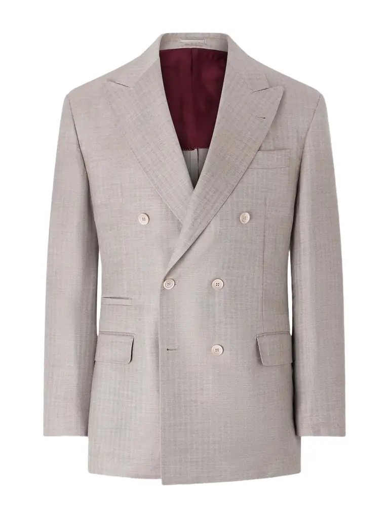 Brunello Cucinelli Double-Breasted Herringbone Cashmere and Silk-Blend Suit Jacket - Men