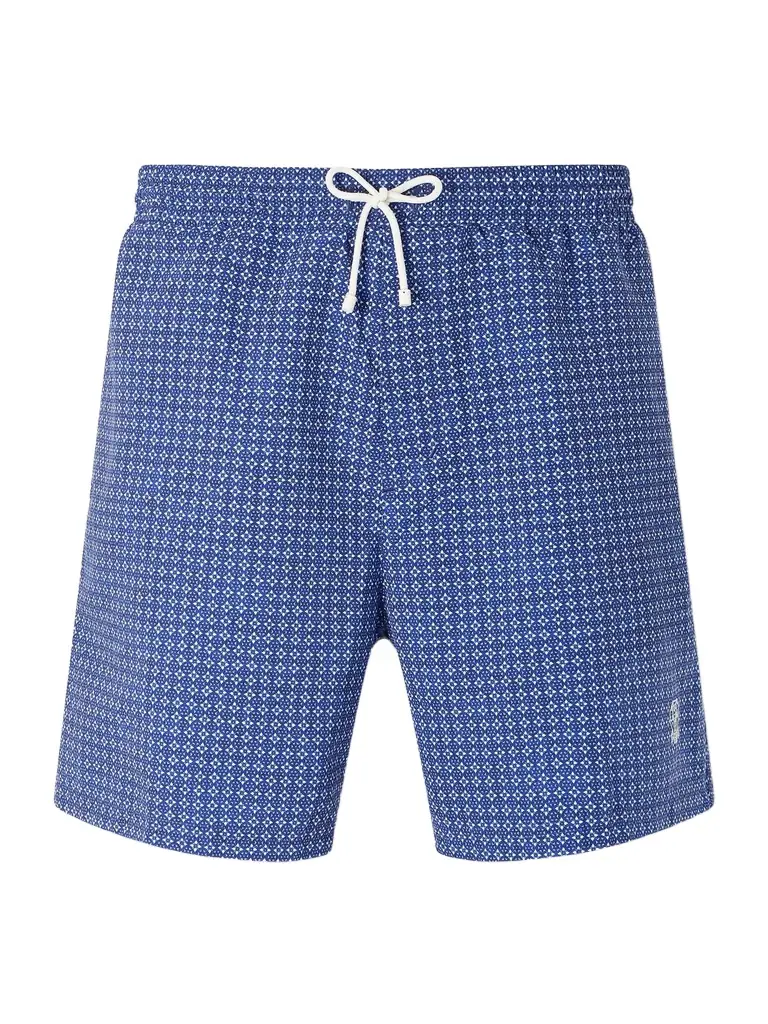 Brunello Cucinelli Straight-Leg Mid-Length Logo-Embroidered Printed Swim Shorts - Men