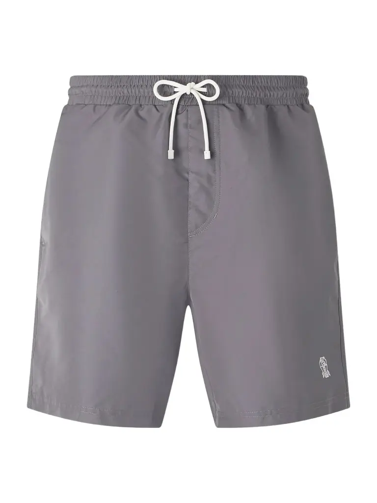 Brunello Cucinelli Straight-Leg Mid-Length Logo-Embroidered Swim Shorts - Men