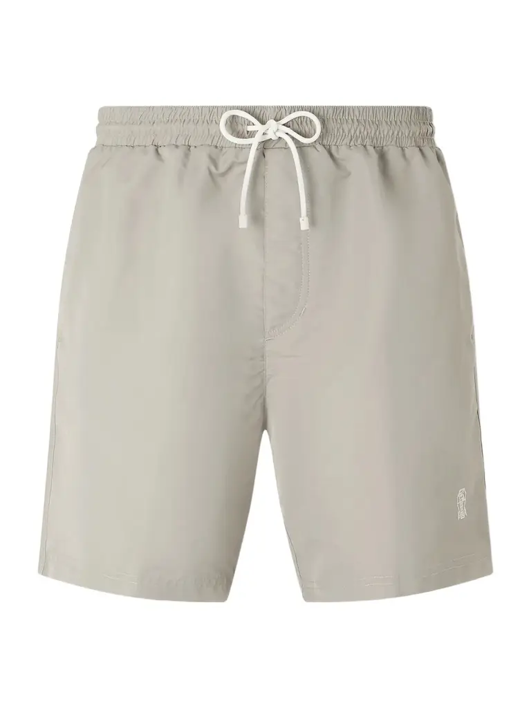 Brunello Cucinelli Straight-Leg Mid-Length Logo-Embroidered Swim Shorts - Men