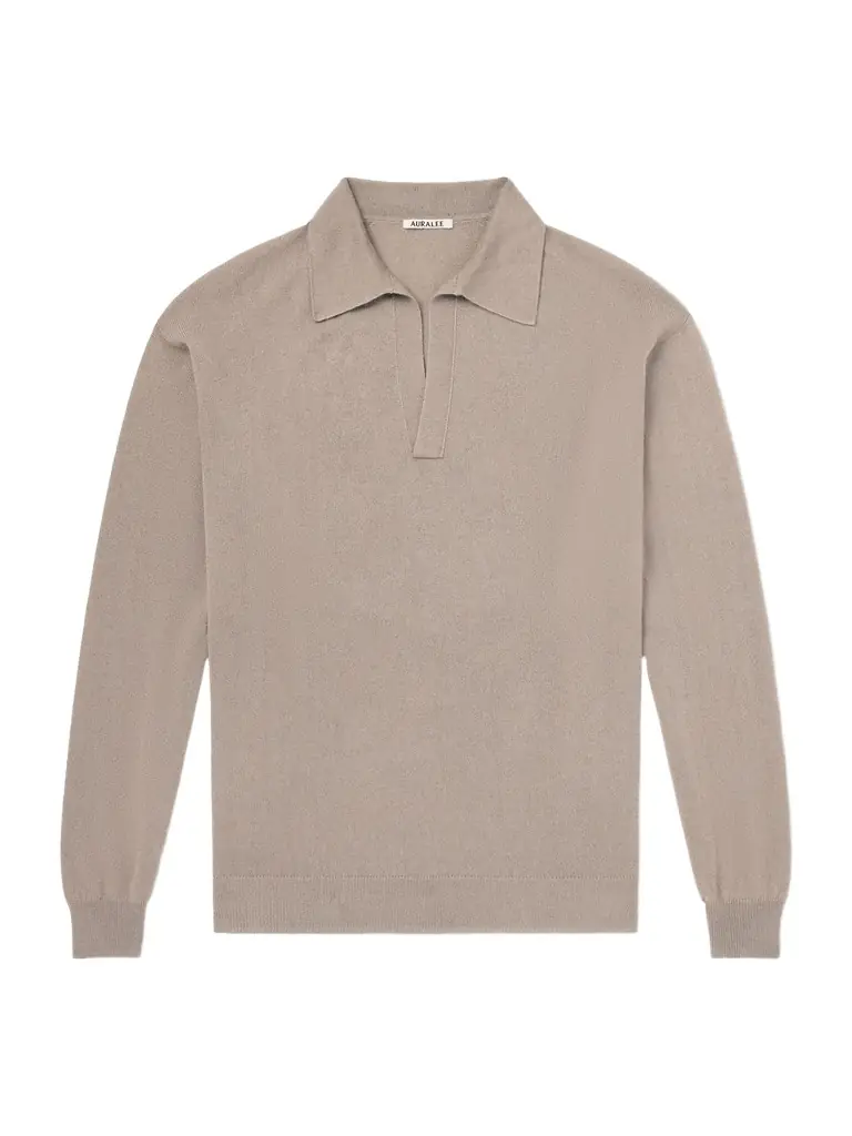 Auralee Open-Collar Cashmere and Silk-Blend Polo Shirt - Men