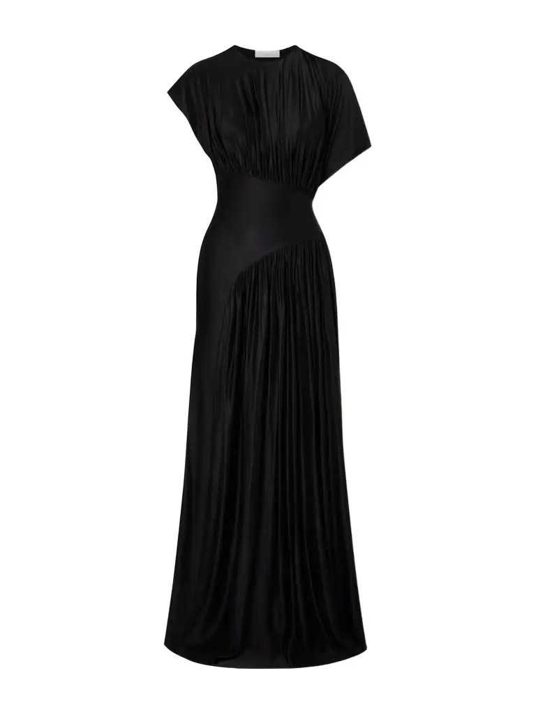Rabanne Asymmetric Gathered Satin Maxi Dress