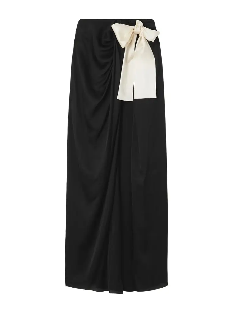 Saint Laurent Bow-detailed Silk-charmeuse Maxi Skirt