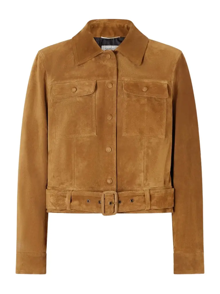 Saint Laurent Cropped Belted Suede Jacket