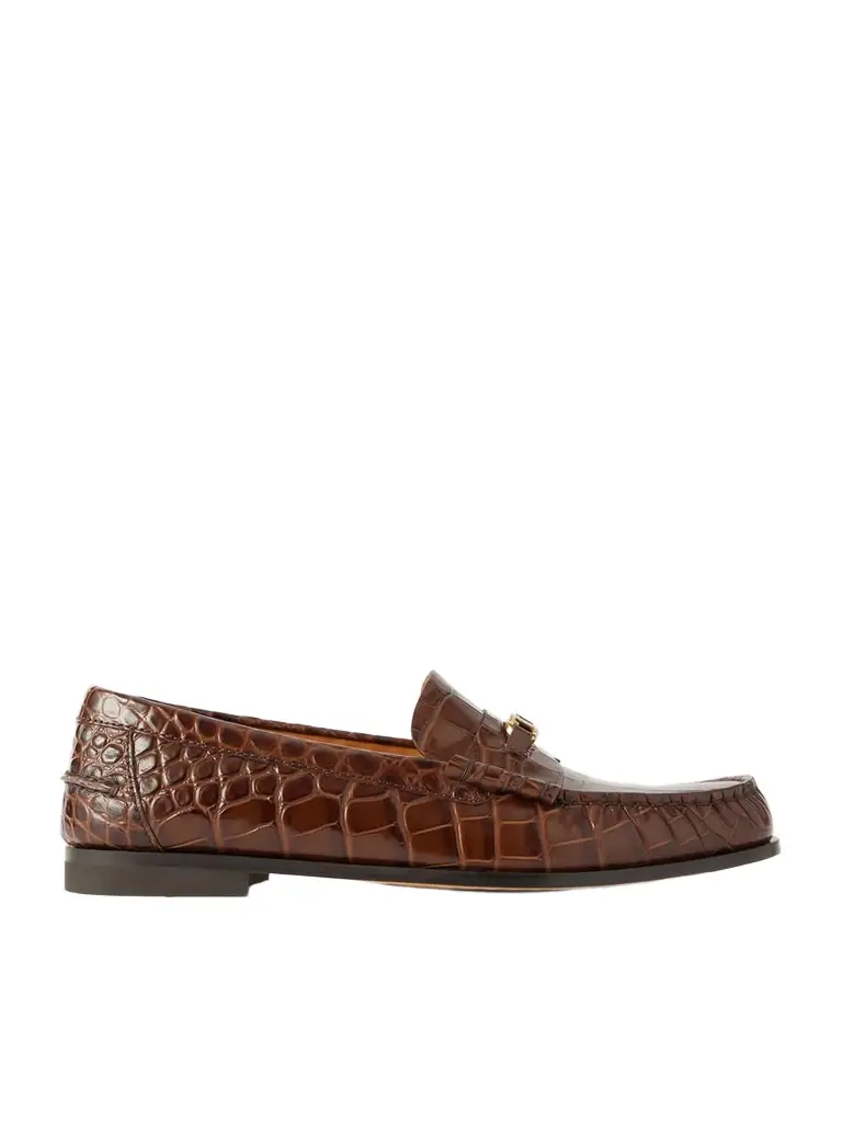 Tod's Embellished Croc-effect Leather Loafers