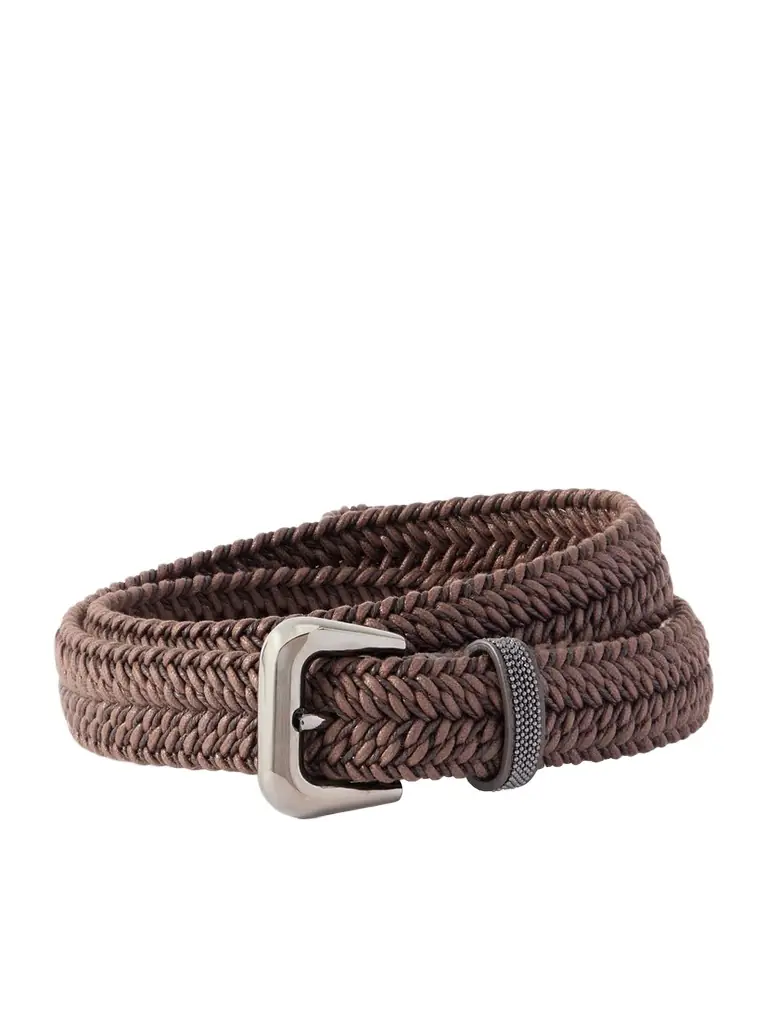 Brunello Cucinelli Bead-embellished Leather-trimmed Woven Belt