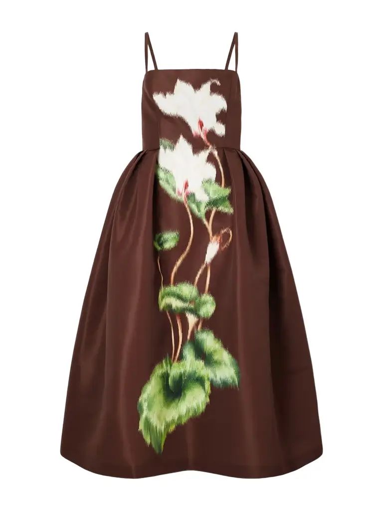 Oscar de la Renta Pleated Floral-print Faille Midi Dress