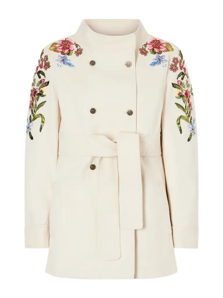 Valentino Garavani Belted Embellished Embroidered Denim Jacket