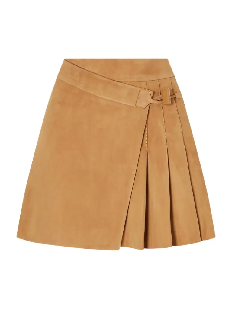 Loewe Pleated Suede Mini Wrap Skirt