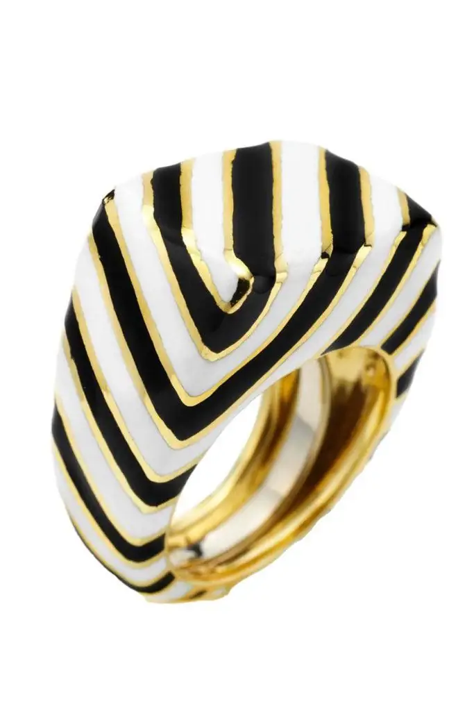 DAVID WEBB Black White Crosswalk Ring