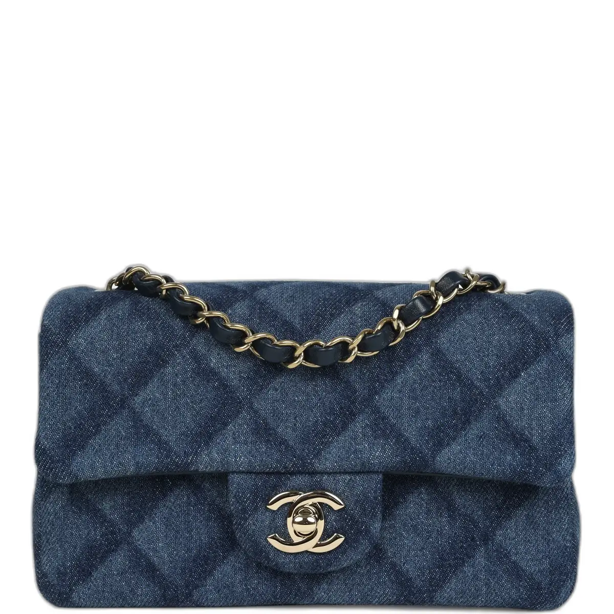 Chanel Chanel Mini Classic Rectangular Flap Bag Dark Blue Denim Light Gold Hardware