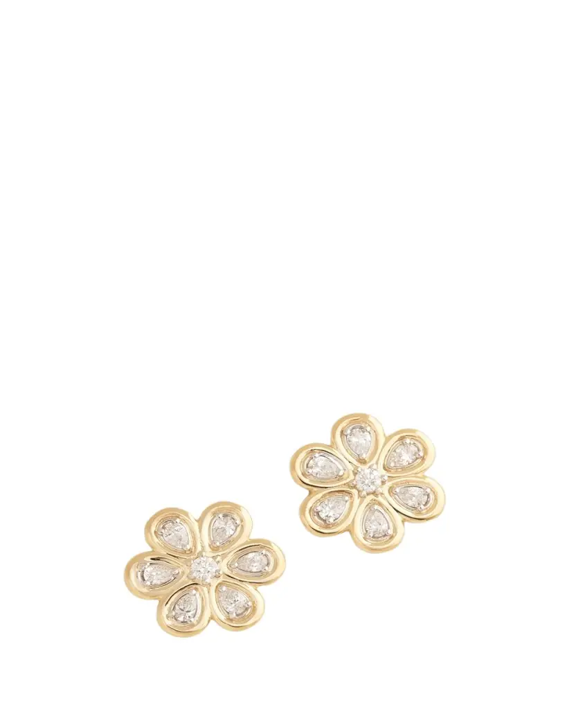 Jamie Wolf 18K Yellow and White Gold Floral Stud Earrings with Diamonds