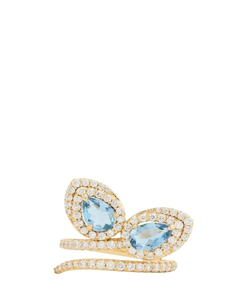 Jamie Wolf 18K Yellow Gold Script Petal Ring with Aquamarine and Diamonds