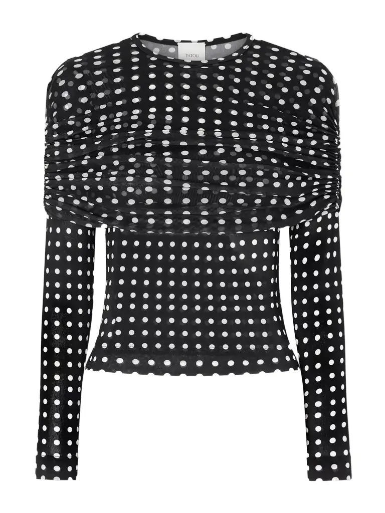 Patou Ruched Polka-dot Chiffon Top