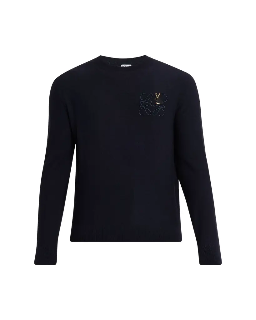 Loewe Men's Futurist Cat Anagram Wool Crewneck Sweater