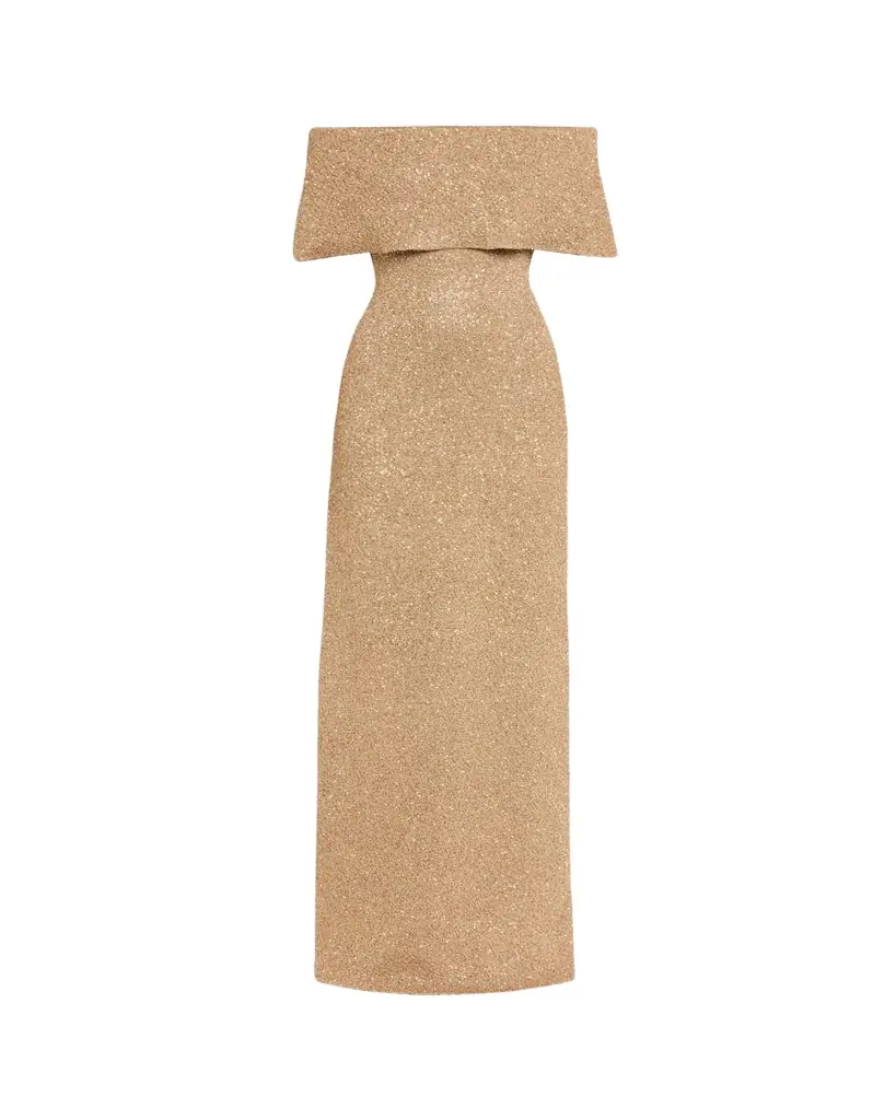 Lela Rose Deed Off-The-Shoulder Sequin Knit Gown