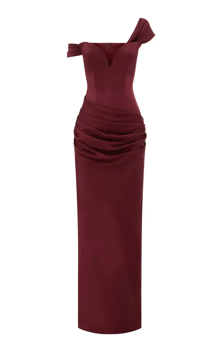 Alex Perry Off-The-Shoulder Corseted Satin Gown