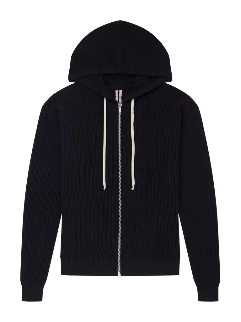 Rick Owens Ribbed Virgin Wool Zip-Up Hoodie - Men