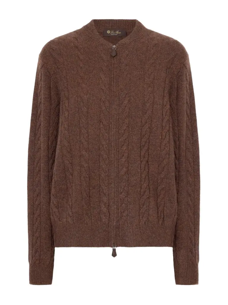 Loro Piana Cedar Cable-knit Cashmere Cardigan