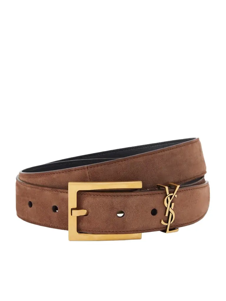 Saint Laurent Cassandre Embellished Suede Belt