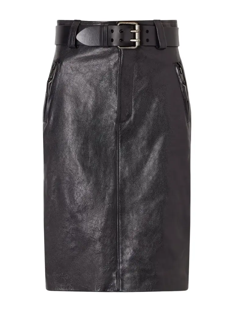 Saint Laurent Belted Textured-leather Skirt
