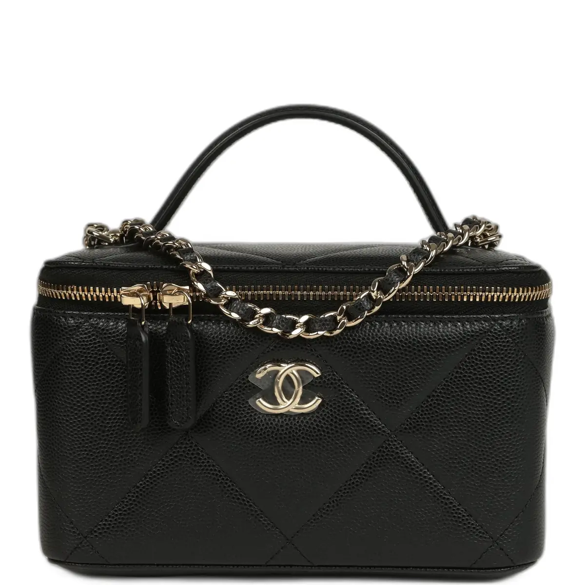 Chanel Chanel Small Top Handle Vanity Case Black Caviar Light Gold Hardware