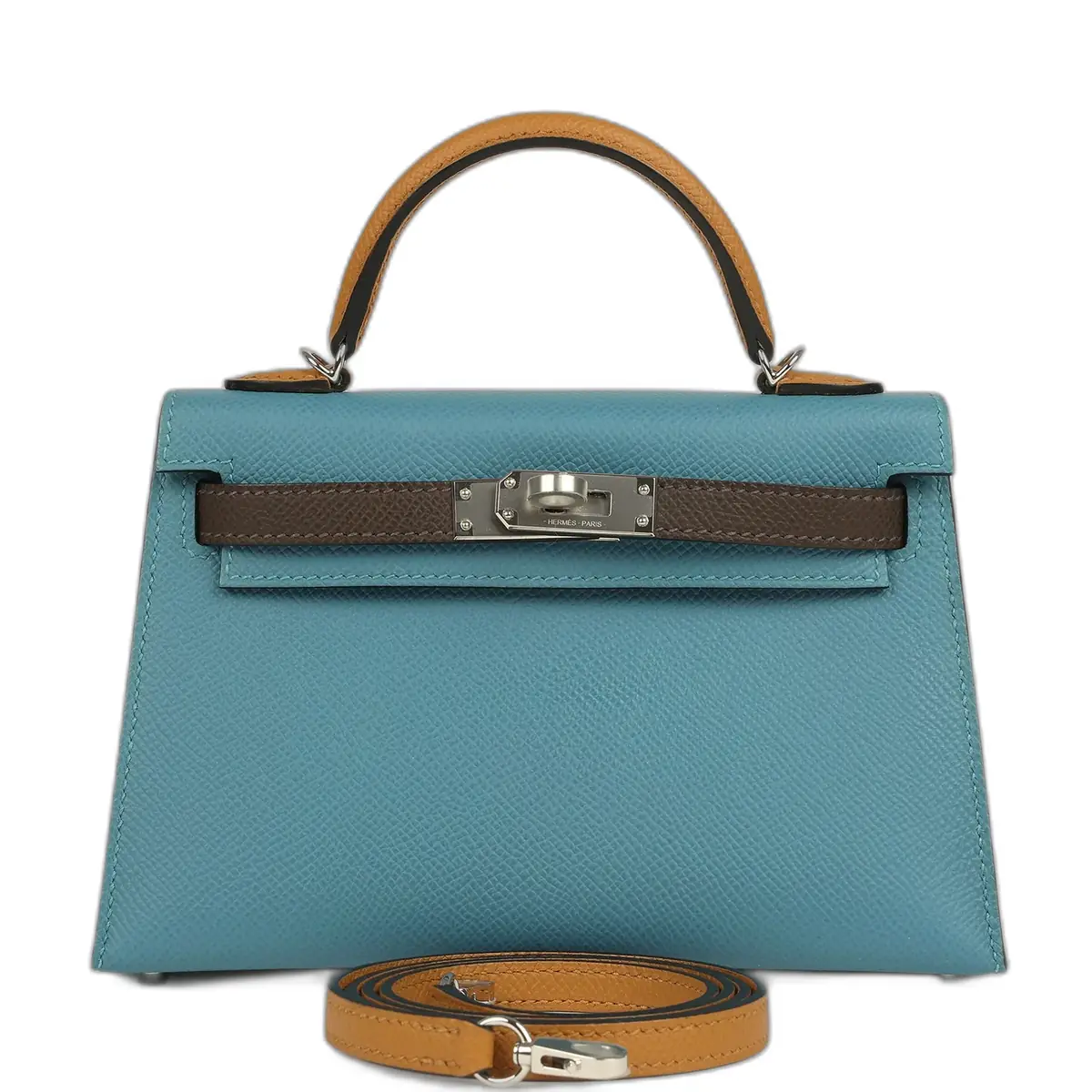 hermes Hermes Kelly Sellier 20 Tri-color Blue Jean, Sesame and Ecorce Epsom Palladium Hardware