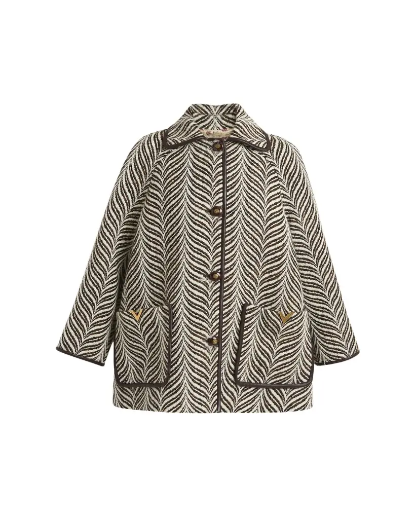 Valentino Garavani Wool Animal Jacquard Single-Breasted Coat