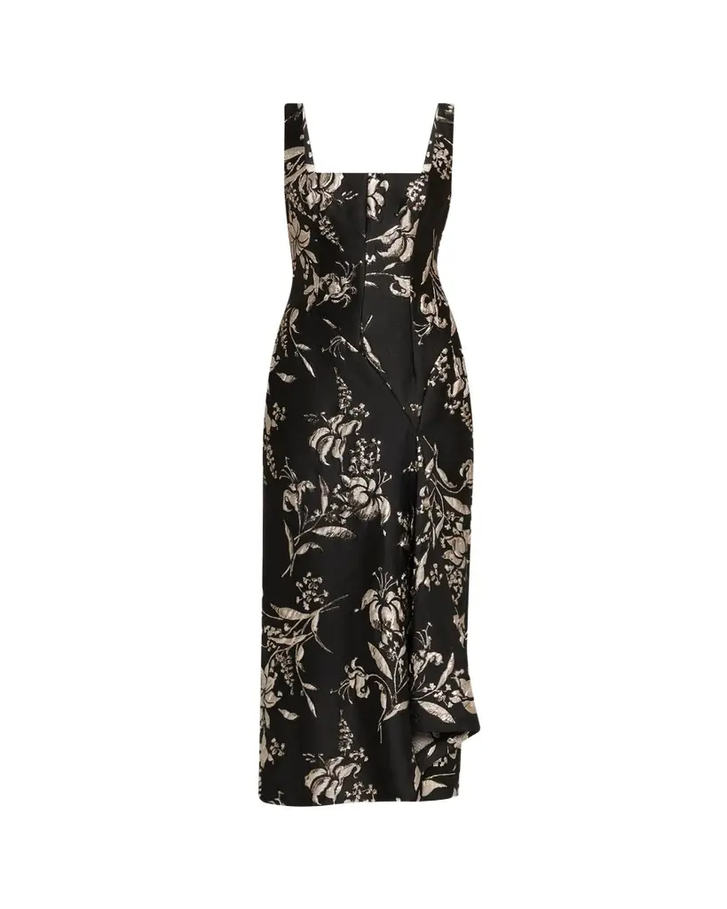 Lela Rose Metallic Floral Jacquard Sleeveless Maxi Dress