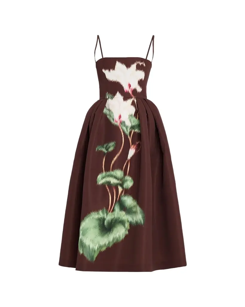 Oscar de la Renta Chine Cyclamen Faille Midi Cocktail Dress