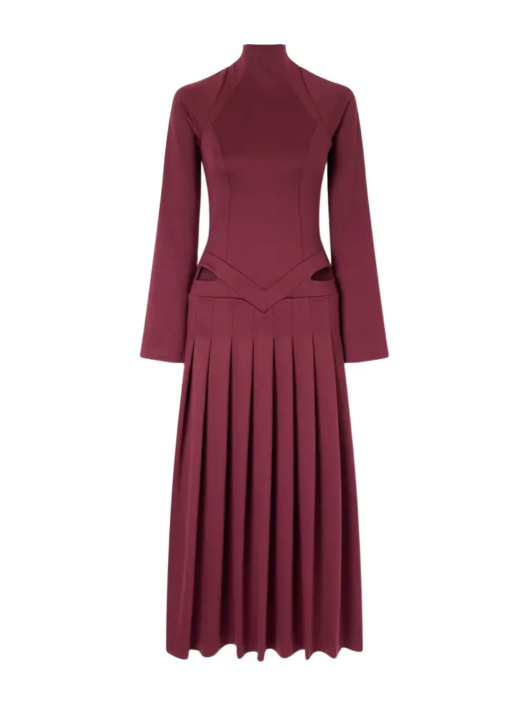 Tolu Coker Open-back Cutout Pleated Jersey Turtleneck Midi Dress