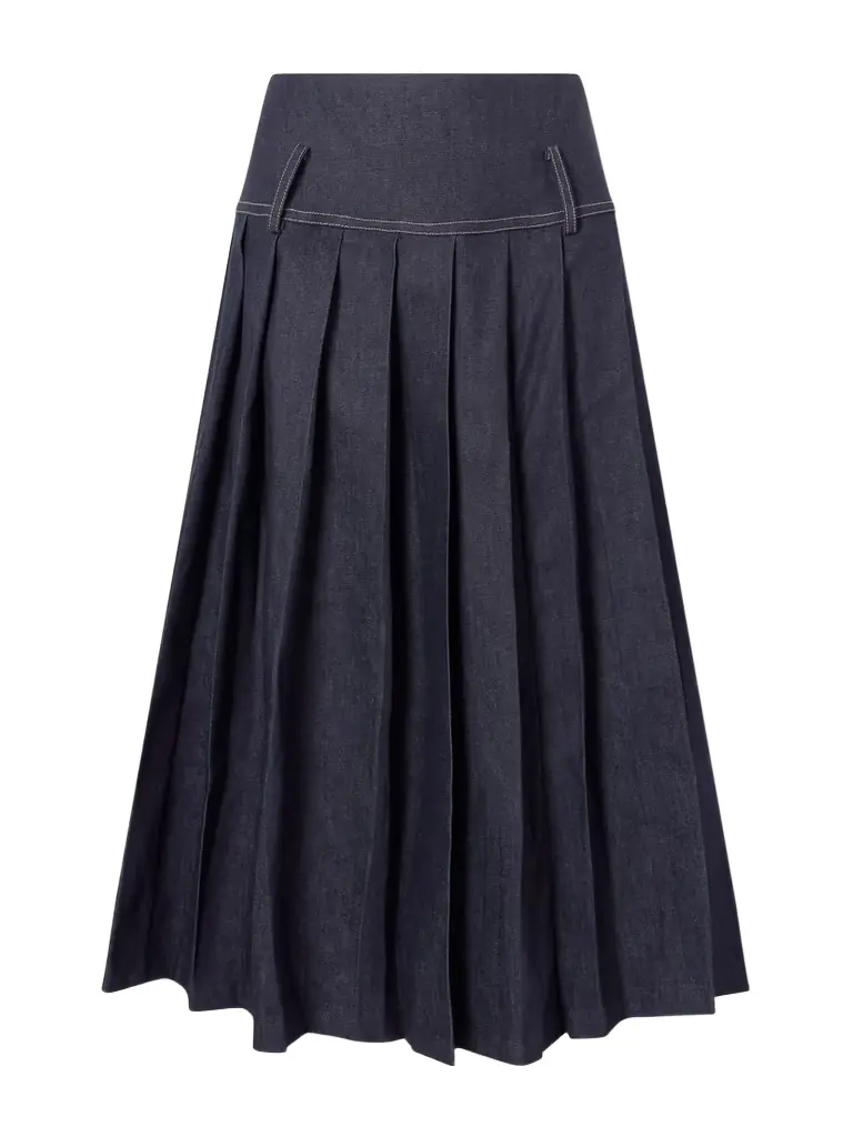 Tolu Coker Pleated Denim Maxi Skirt
