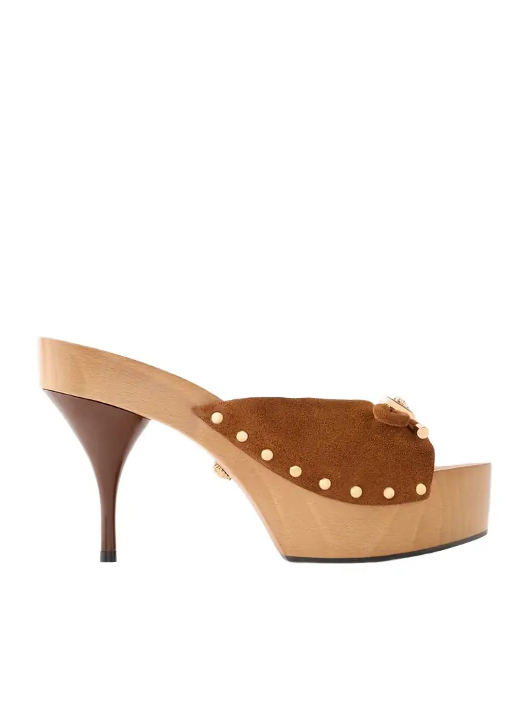 Versace Opera Bow Embellished Suede Clogs