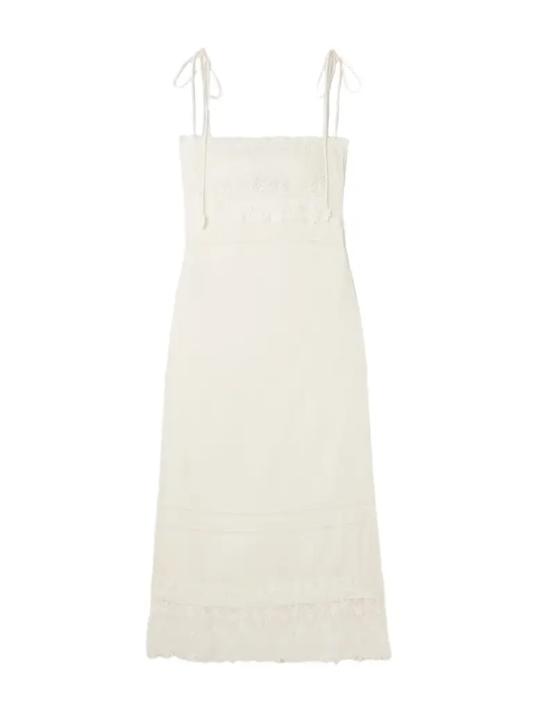 Valentino Garavani Corded Lace-trimmed Linen Midi Dress