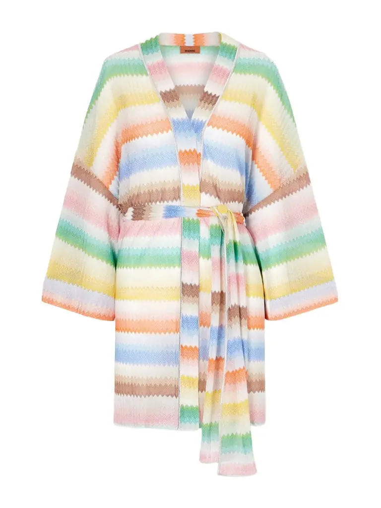 Missoni Mare Belted Striped Metallic Crochet-knit Cover-up