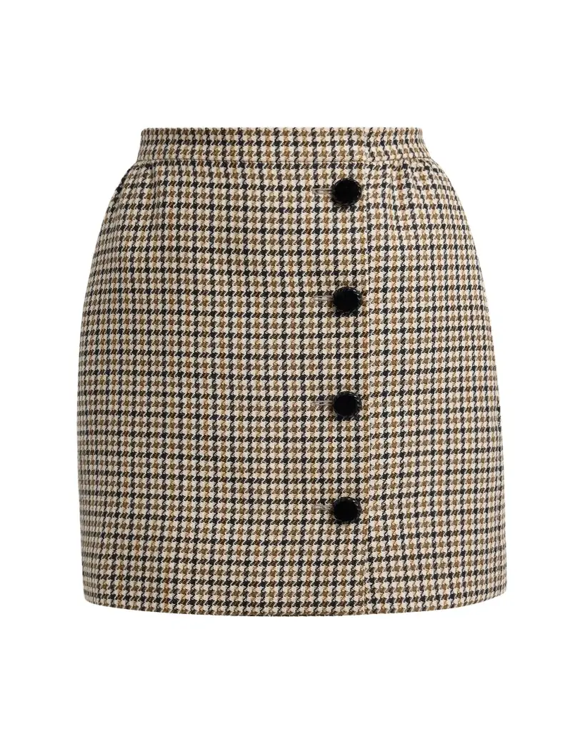 Valentino Garavani Rockstud Button-Front Houndstooth Mini Skirt