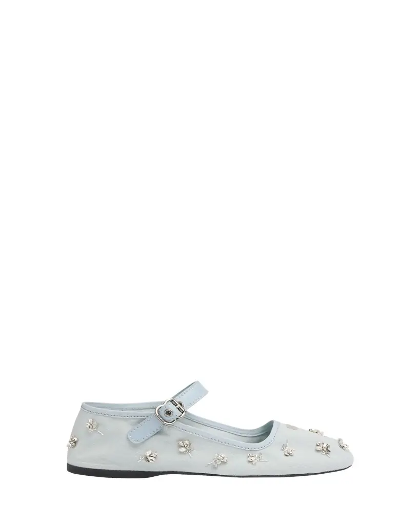 Miu Miu Embellished Canvas Mary Jane Ballerina Flats