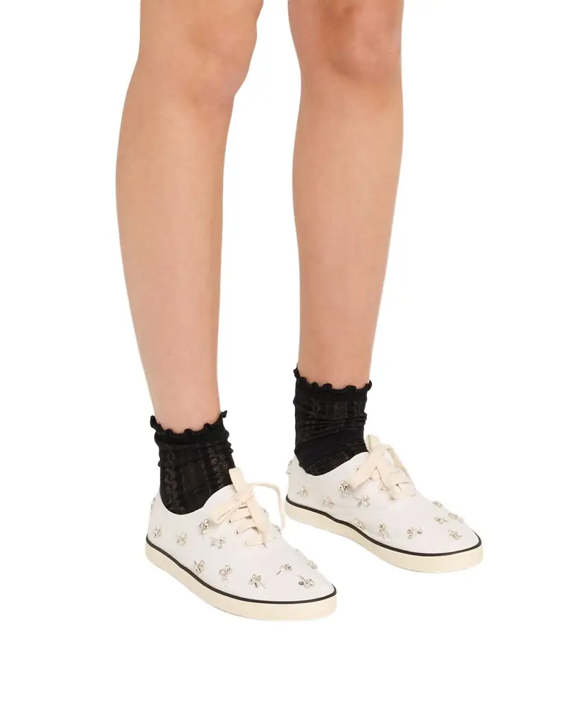 Miu Miu Embellished Canvas Low-Top Sneakers
