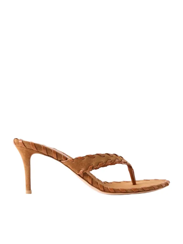 Gianvito Rossi 70 Whipstitched Leather-trimmed Suede Sandals