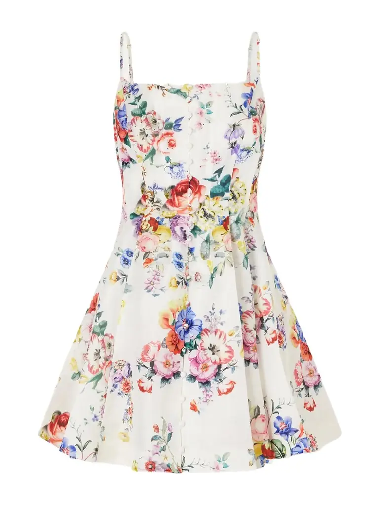 Camilla Paneled Embellished Floral-print Silk And Linen-blend Mini Dress